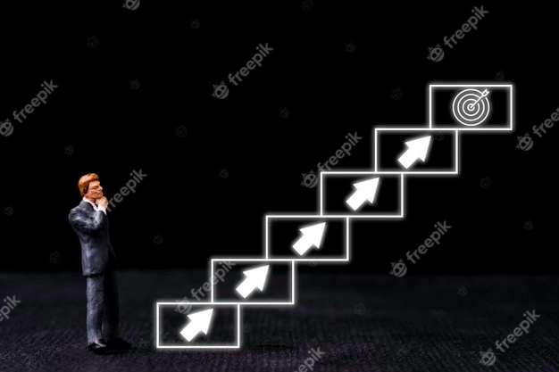 achievement business target concept businessman miniature standing virtual stair 50039 1948
