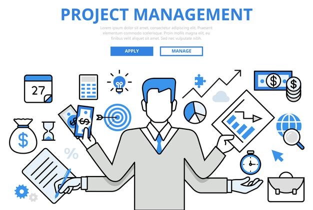 project management business multitasking concept flat line art icons 126523 2192